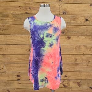 Sleeveless Tie-Dye Swing Tank Top - Neon Pink, Purple, Lime